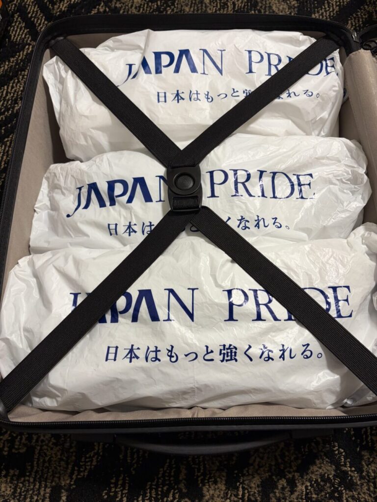 アパバッグに洗濯物や着替えをまとめてスーツケースに収納した様子